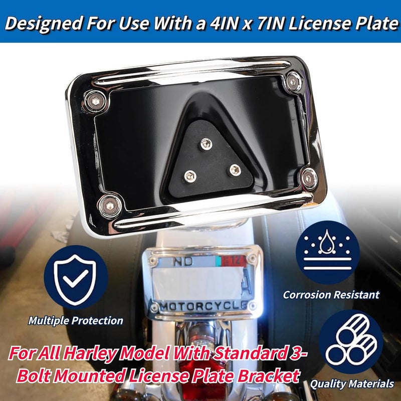 SoCiMa 9171 Curved Laydown License Plate Mount with Frame Compatible with Harley Davidson 3 Hole Mount (Silver) - Image 2